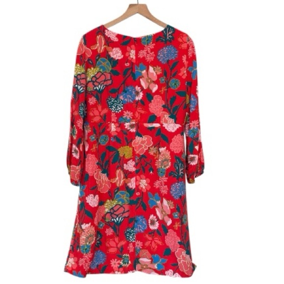 NWT J. Crew Floral Red Dress, Short Length, Long Sleeve, V-Neck, Size 16, NEW - Picture 3 of 15